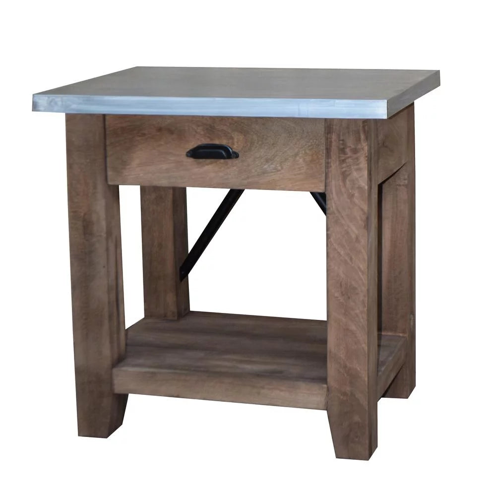 22" Wood and Zinc Metal End Table with Drawer K8473