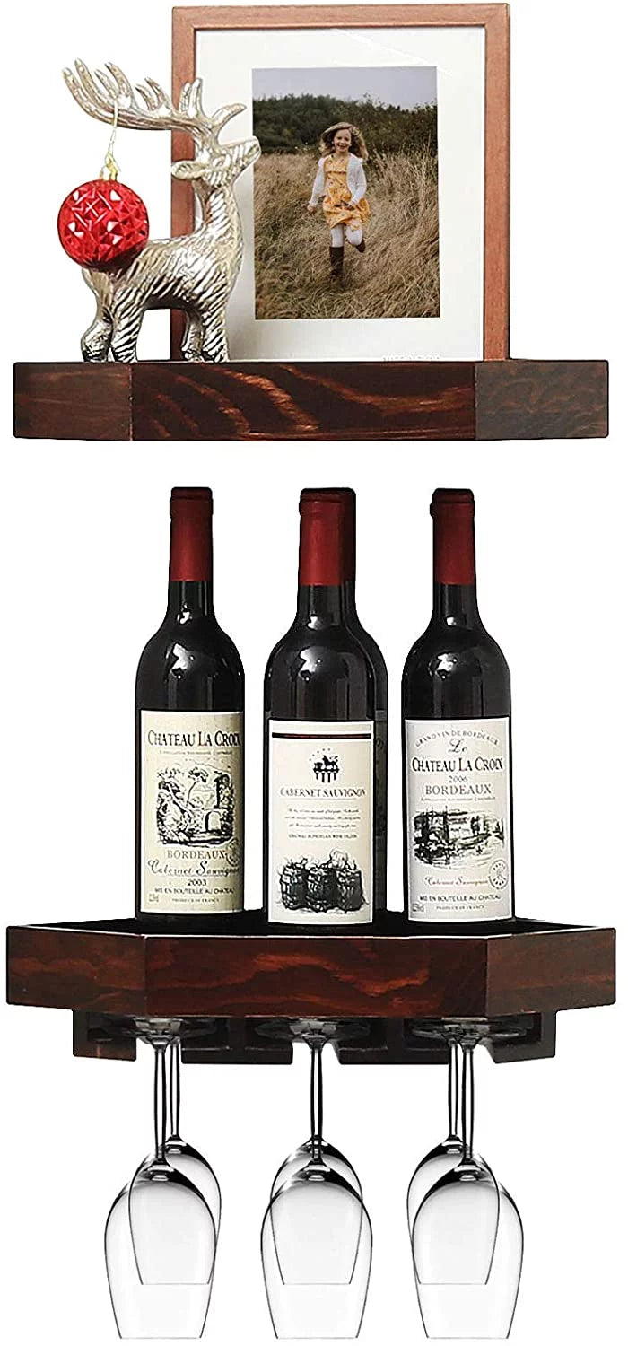 Rustic Wood Corner Floating Shelves Wine Rack 2 Pack F796877