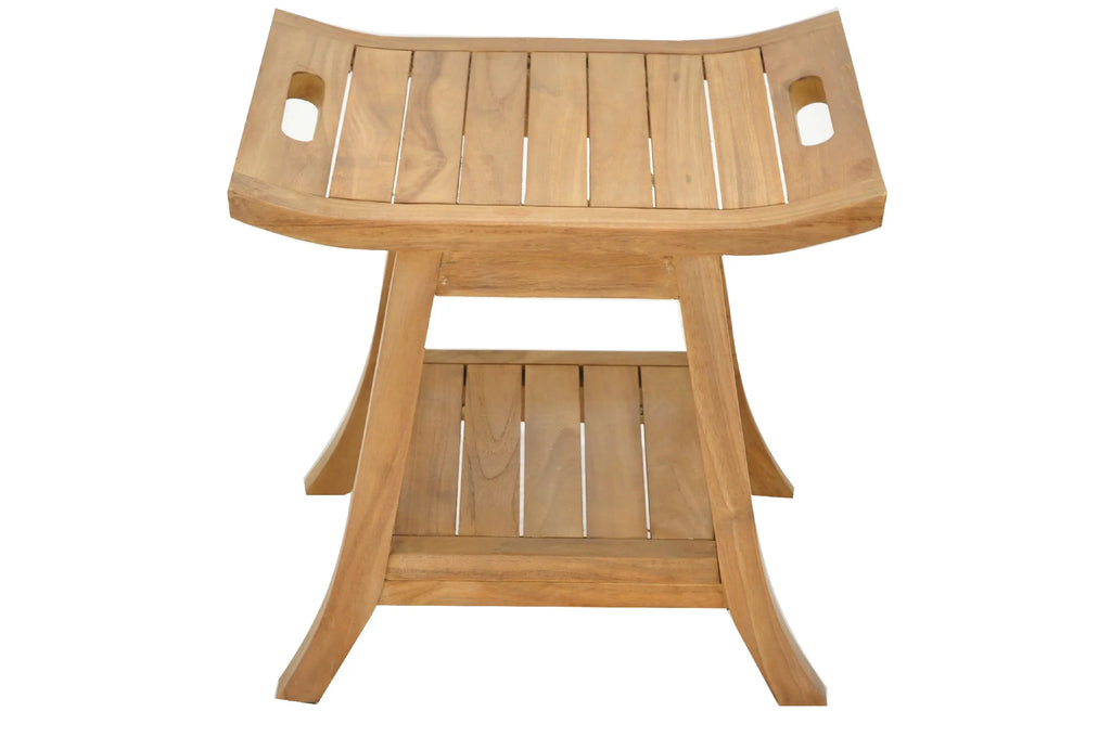 Teak Wood Shower Seat 18" Outdoor Patio Stool Bench H696257