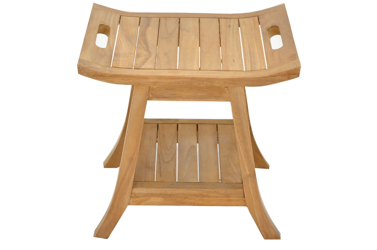 Teak Wood Shower Seat 18" Outdoor Patio Stool Bench H696257