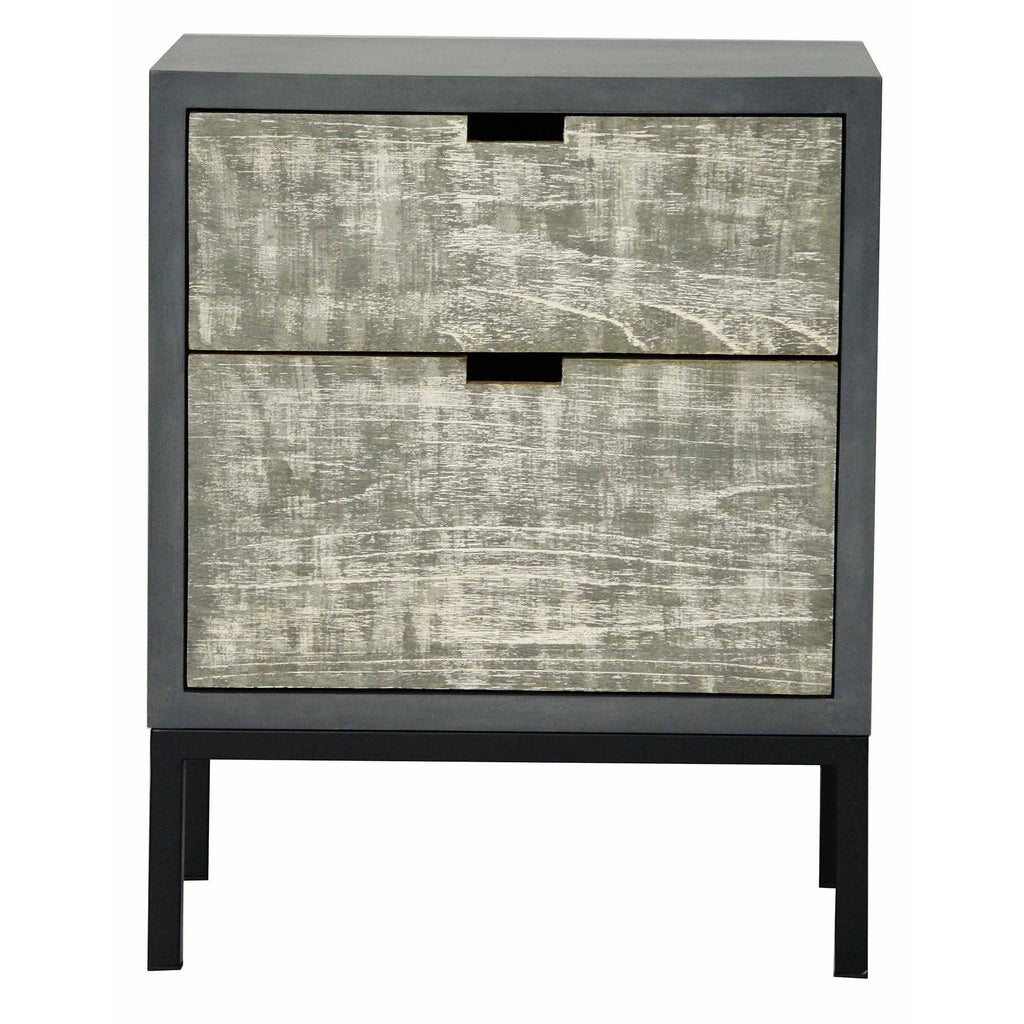 Distressed Gray Iron Accent Cabinet with 2 Wood Drawers X65545