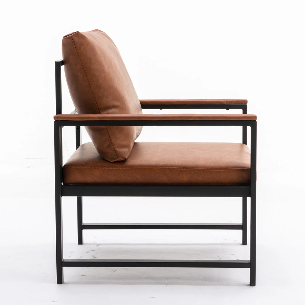 Orange Faux Leather Accent Chair with Black Metal Frame Q420523