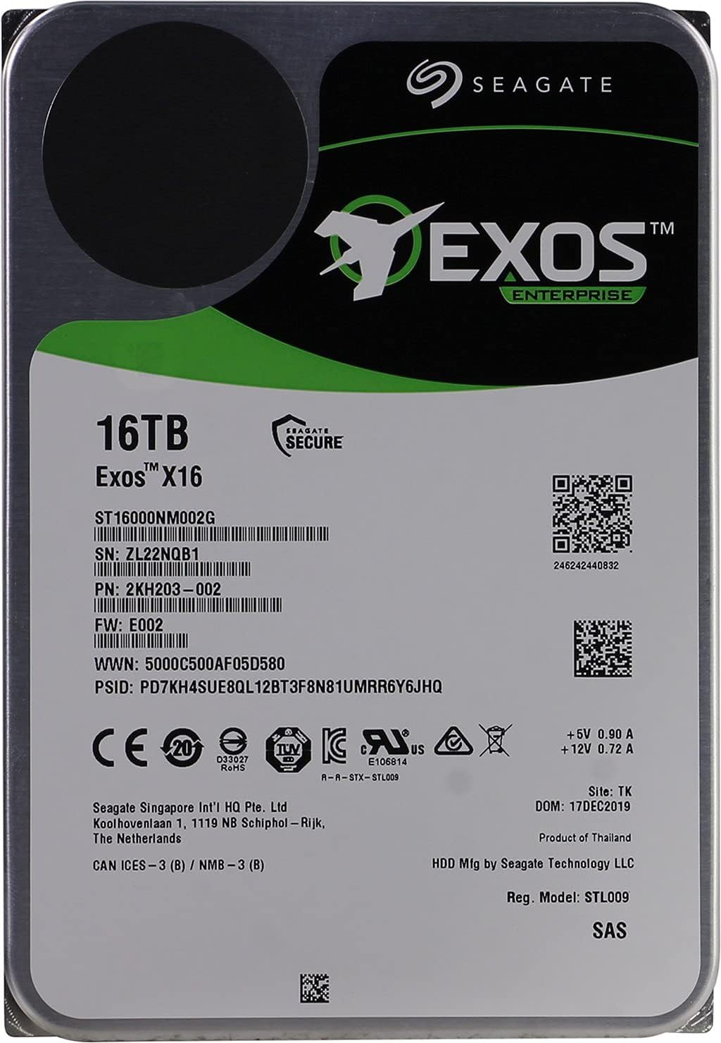 16TB Enterprise HDD 7200 RPM 256MB Cache 12 Gb/s SAS 3.5 Form Factor Internal Hard Drive H381321