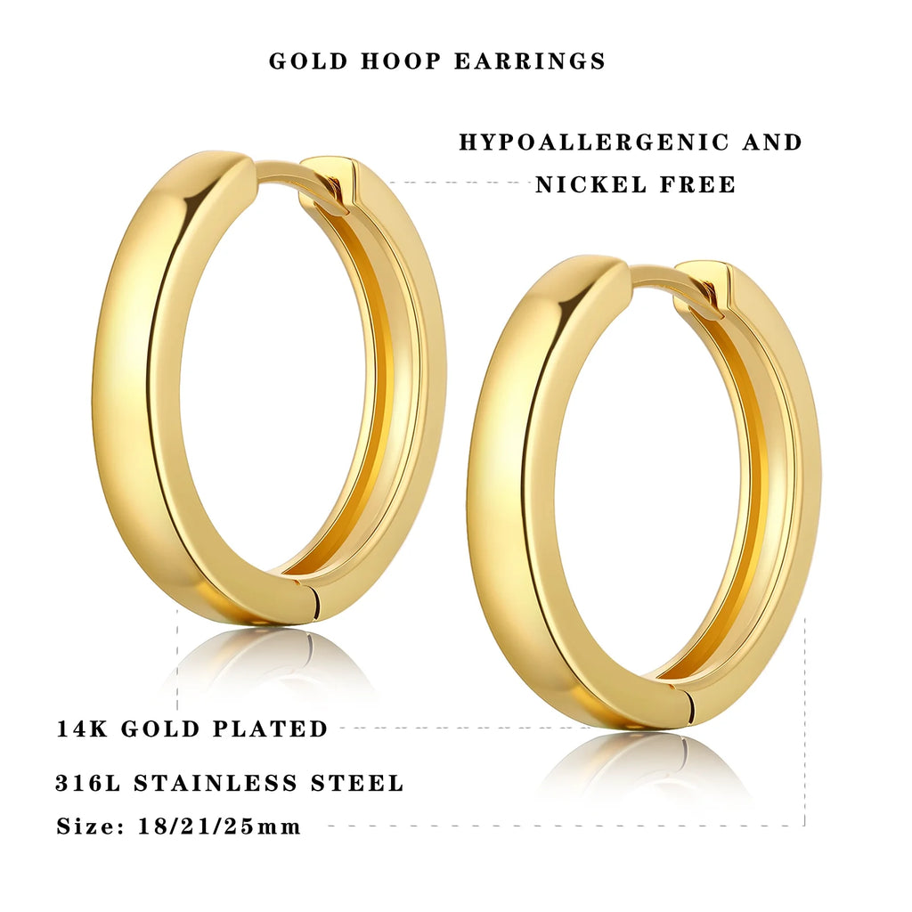 18k Gold Plated Small Hoop Earrings Stainless Steel K758948