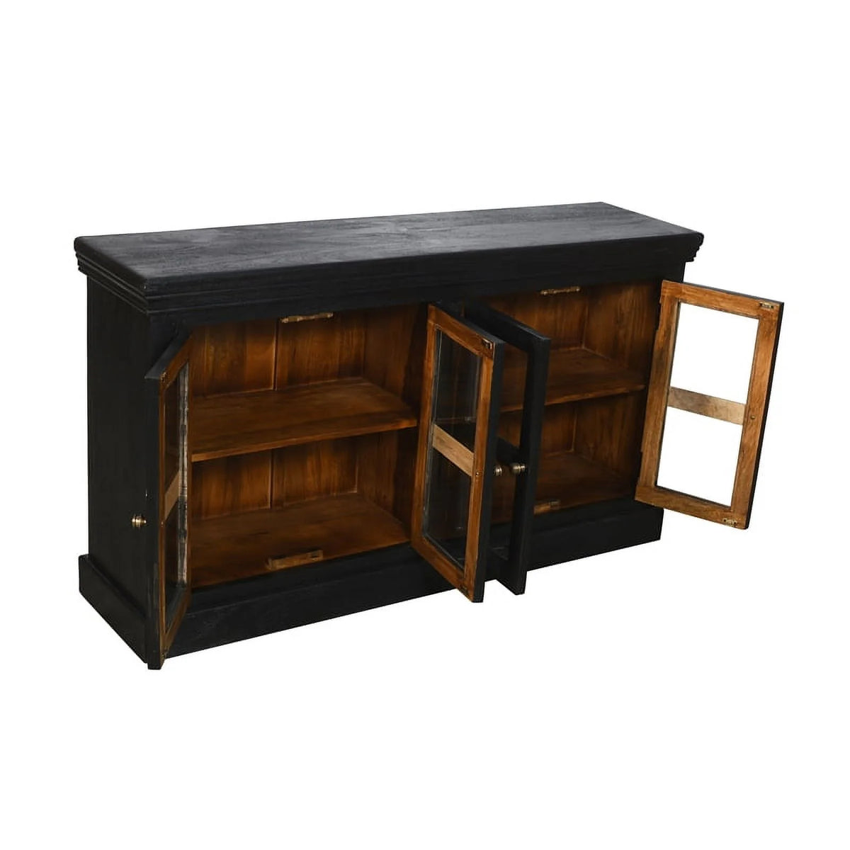 Charcoal Gray 4-Door Mango Solid Wood & Glass Sideboard E454217