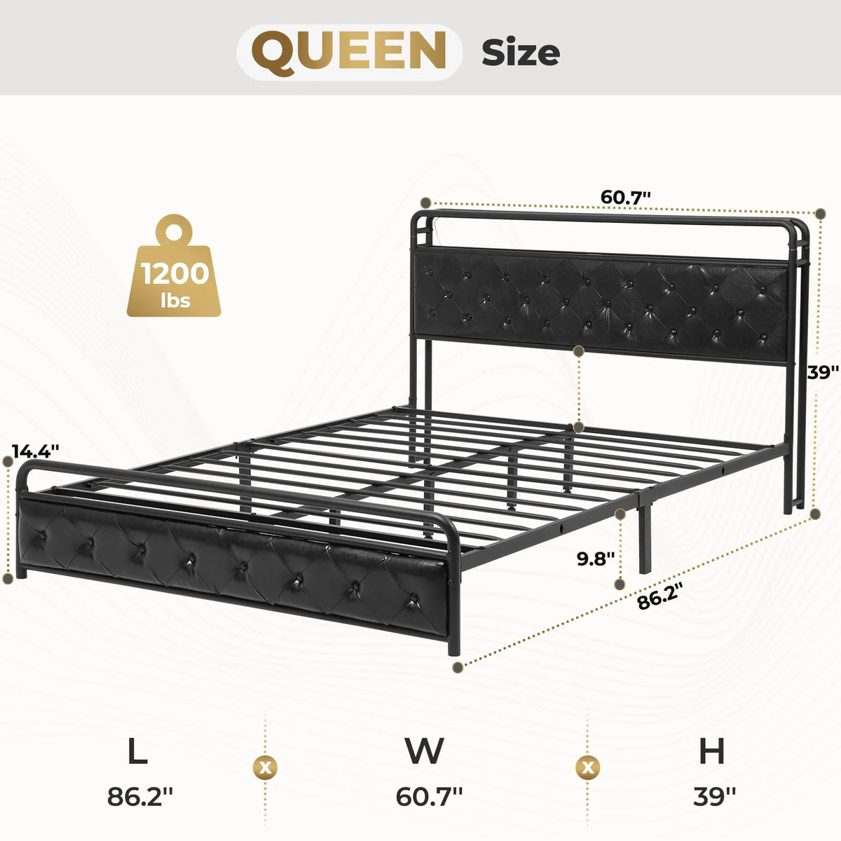 King Size Upholstered Platform Bed Frame with LED Lights, USB Charging Station, Hidden Storage Headboard, Dark Grey V44566