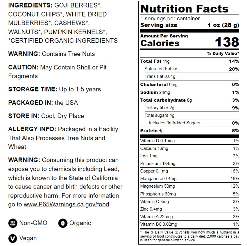 Organic Raw Variety Trail Mix, 4 Pounds P67726