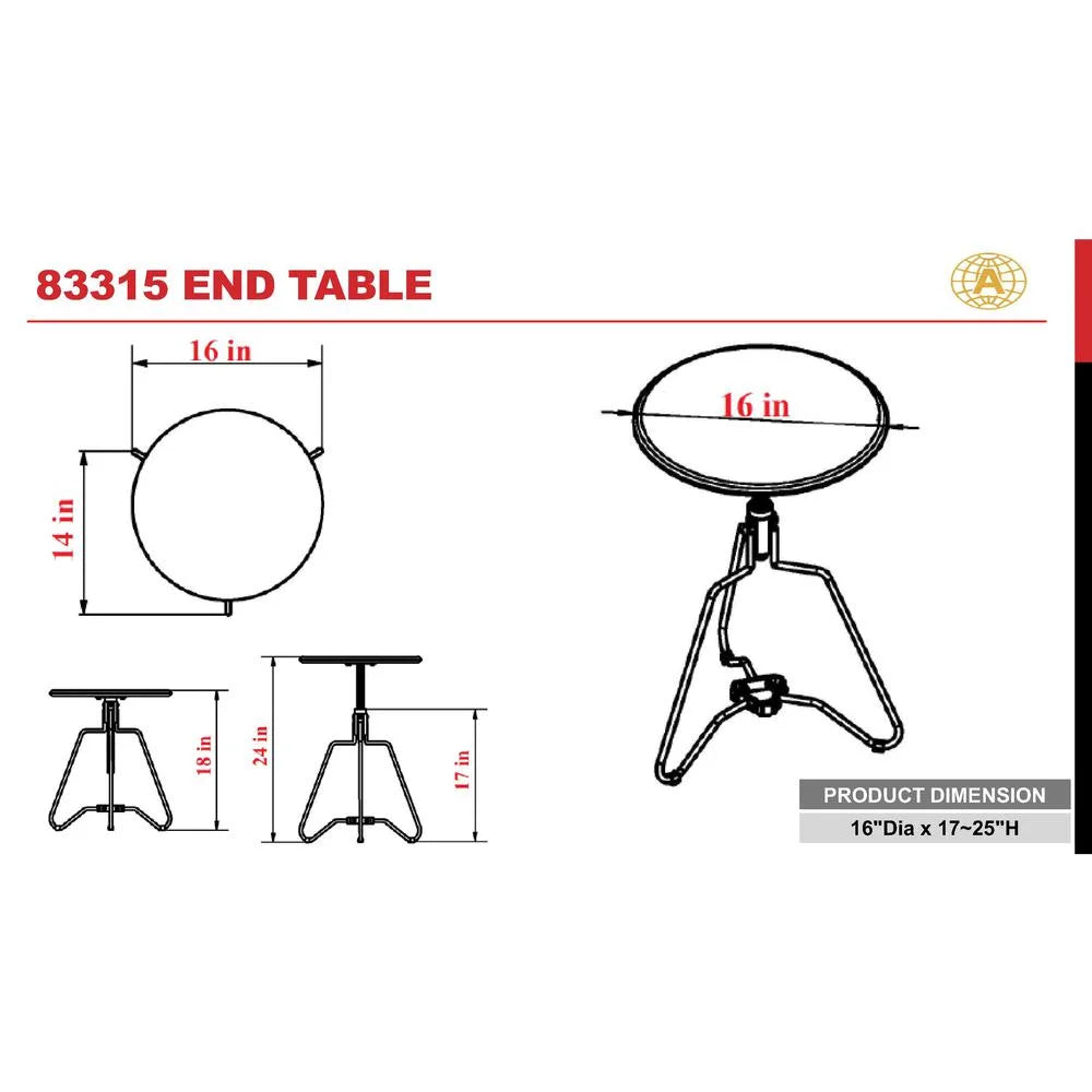 Adjustable Round End Table with Metal Frame T46987