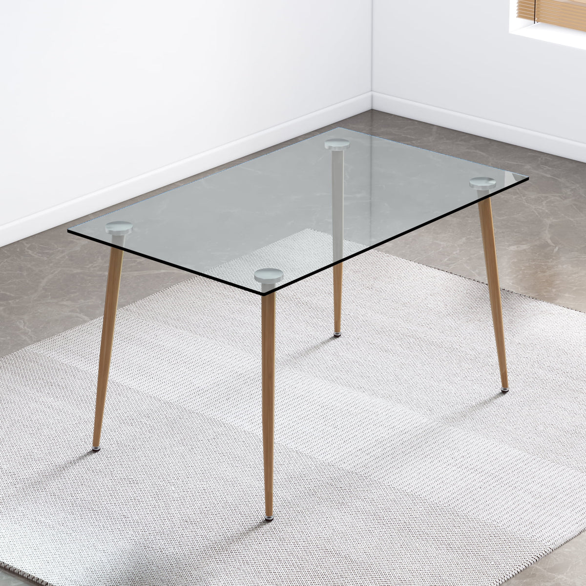 Modern Rectangular Glass Dining Table for 4-6 with Tempered Glass Tabletop L1107