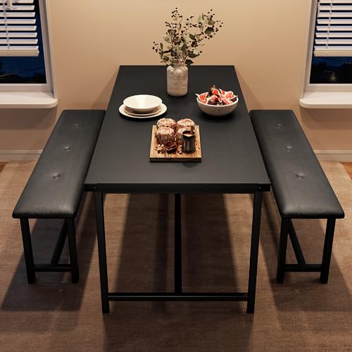 Dining Table Set for 4 with 2 Upholstered Benches R438738
