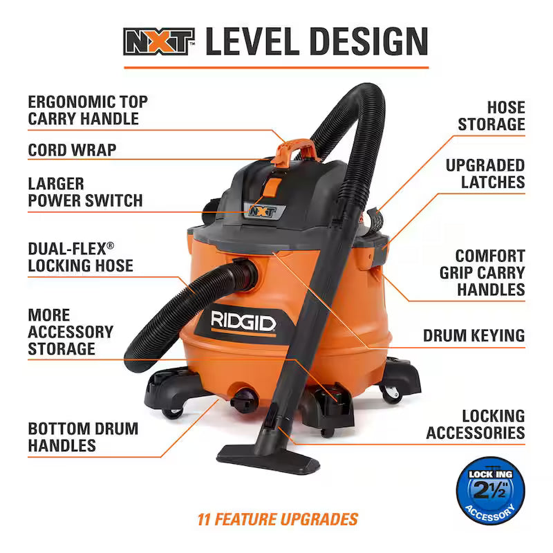 14 Gallon 6.0 Peak HP Wet/Dry Shop Vacuum with Fine Dust Filter, Hose and Accessories T420