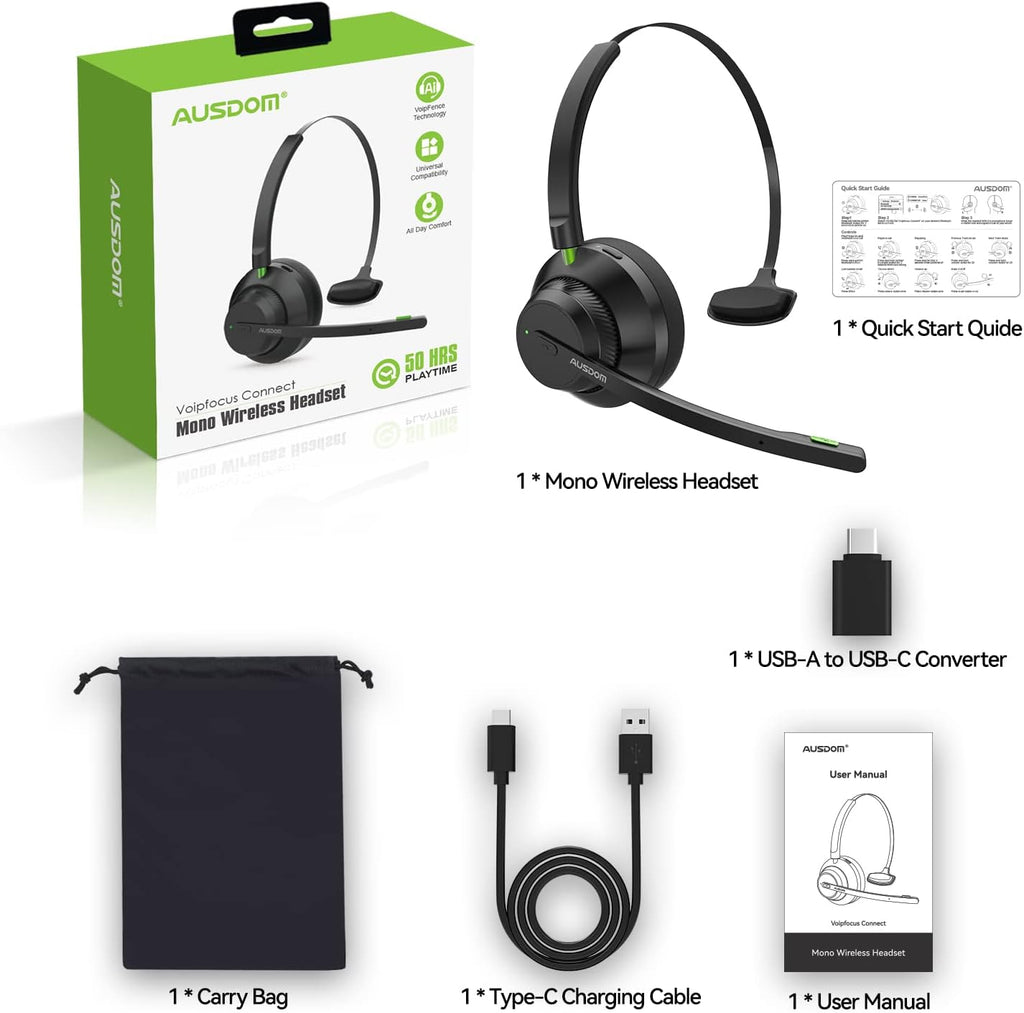 Bluetooth 5.1 Wireless Headset with Noise Cancelling Microphone, 50h Playtime On Ear Headphones, Pack of 2 B127
