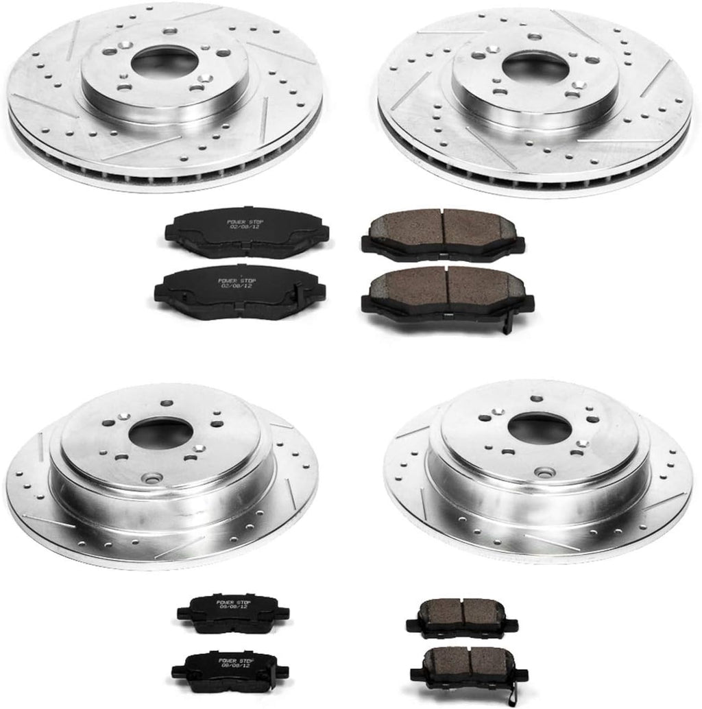 Front and Rear Carbon Fiber Brake Pads with Drilled & Slotted Brake Rotors Kit S527645