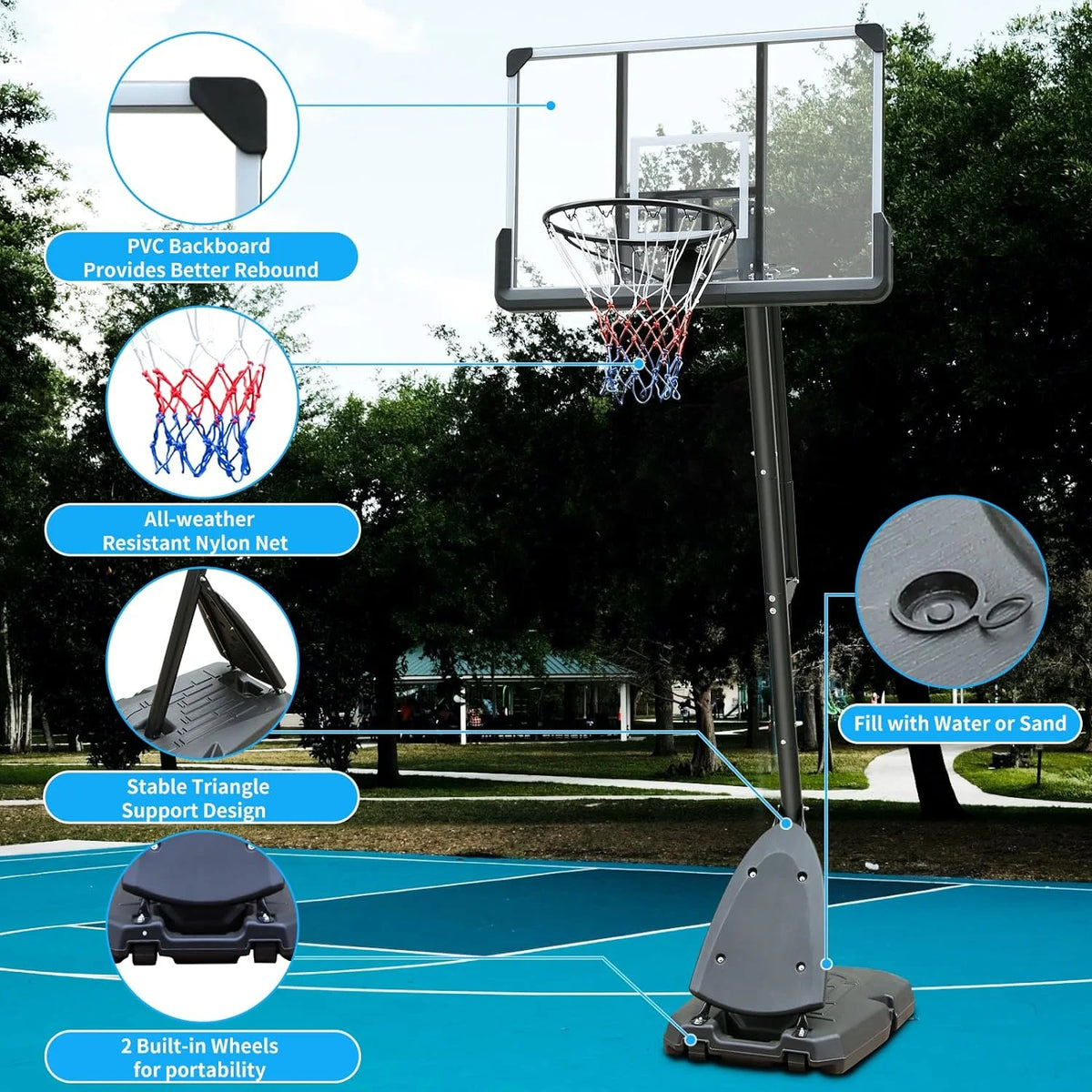 44" Portable Adjustable Basketball Hoop System with Wheels H541