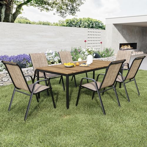 Patio Dining Chairs Set of 4 Stackable Textilene Fabric Rustproof Metal Frame B875419