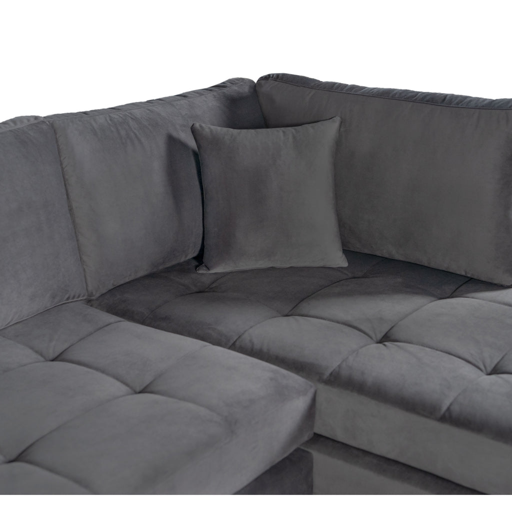 Gray Velvet U Shape Sectional Couch Y3506