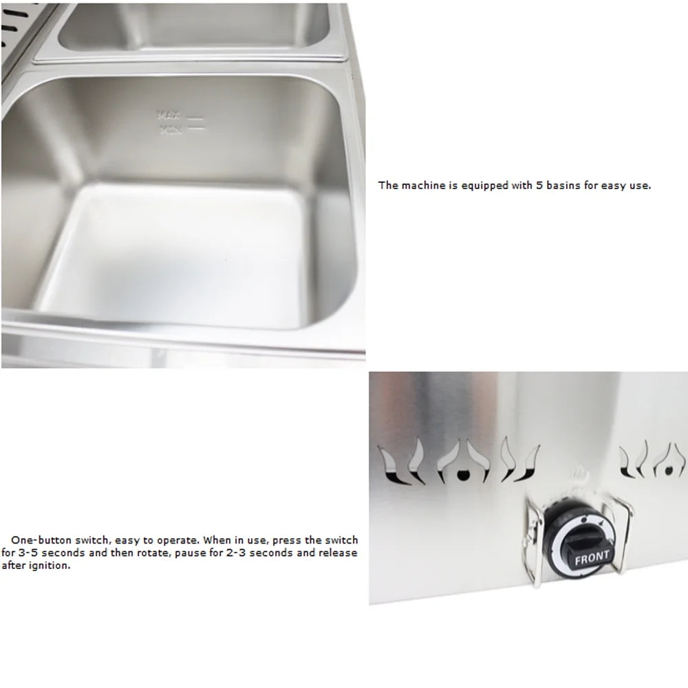 Propane Gas 5 Pan Stainless Steel Food Warmer P72706