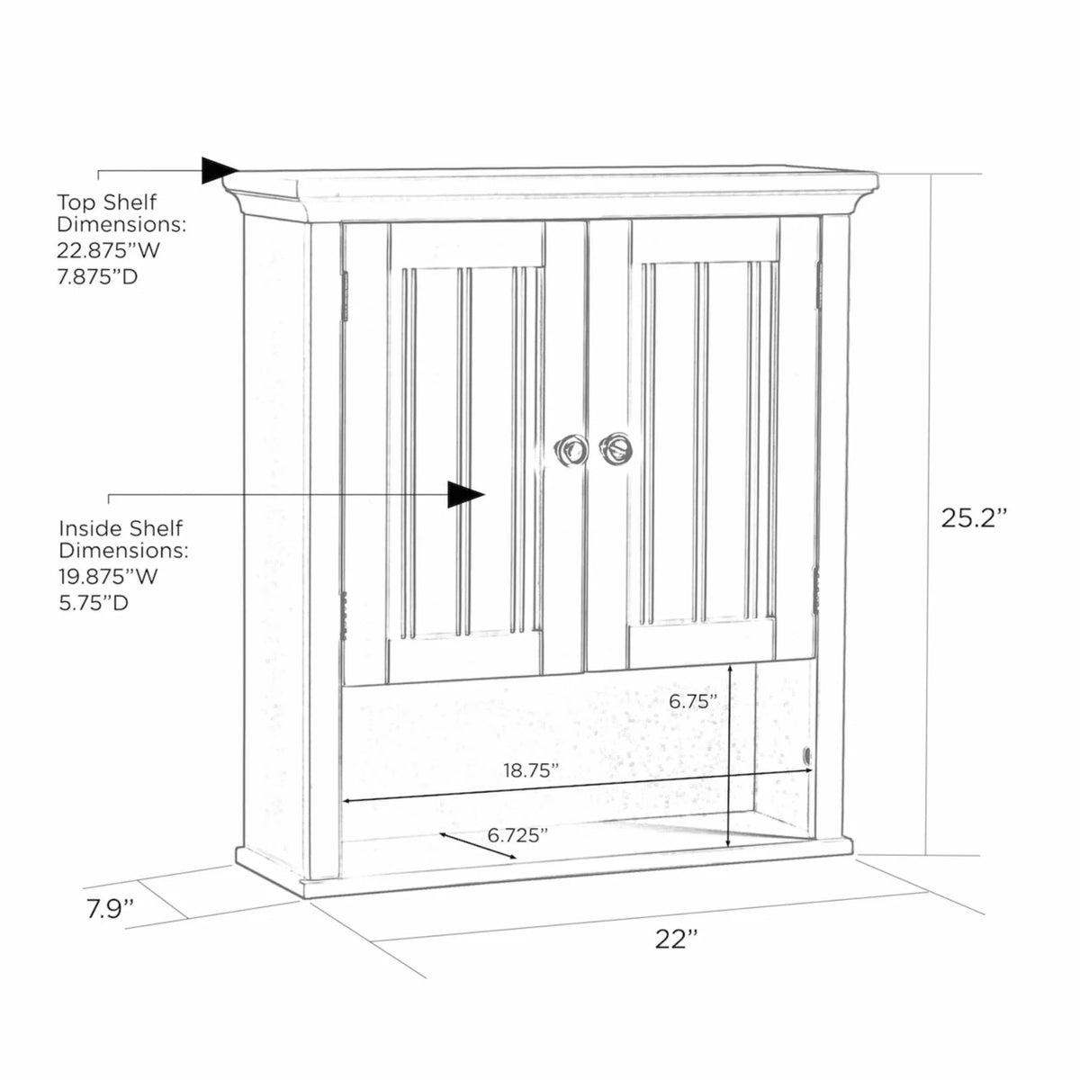2-Door Wood Wall Cabinet with Shelves in White N4596