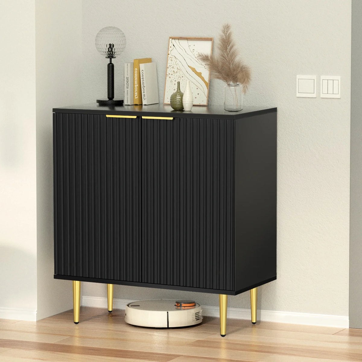 Black Storage Cabinet with Doors and Adjustable Shelves T171794