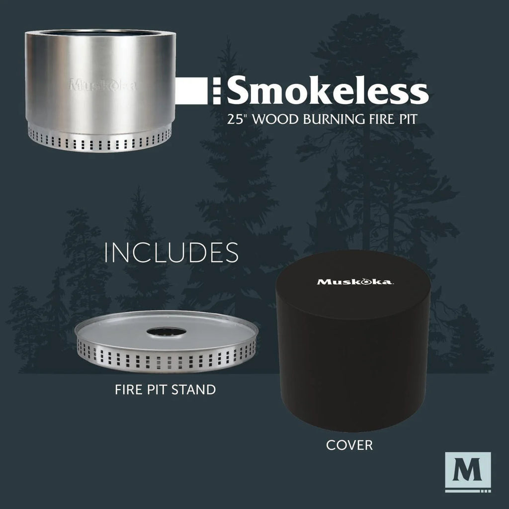 25 Stainless Steel Smokeless Wood Burning Fire Pit with Cover B7924