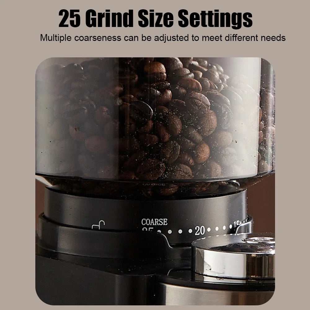 Black Adjustable Electric Burr Coffee Grinder with 25 Grind Settings X490