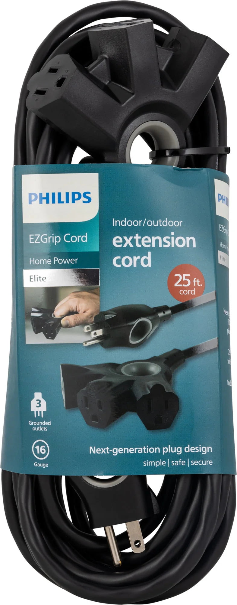 Black 25FT 16 AWG 3-Outlet Extension Cord W5609