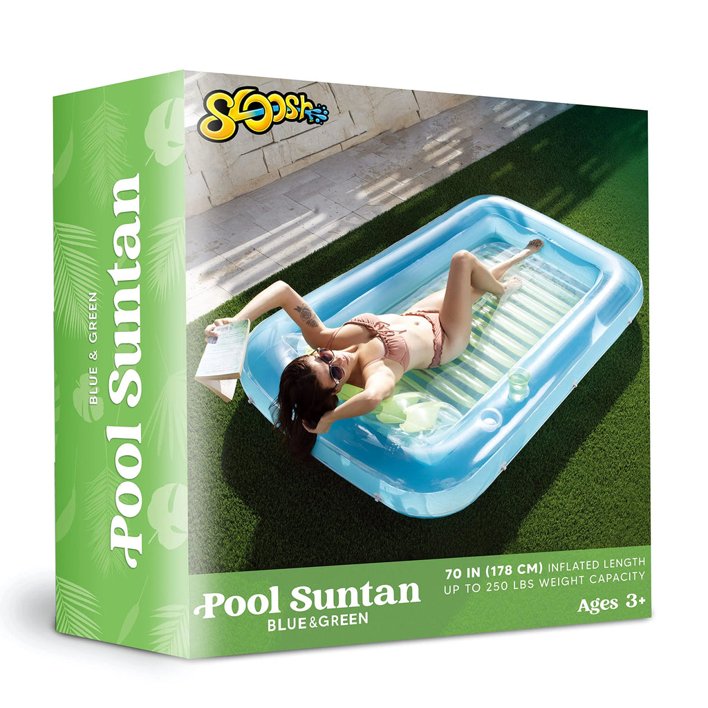 Inflatable Tanning Pool Lounger Float, 70" x 46" with Pillow, Blue A859420