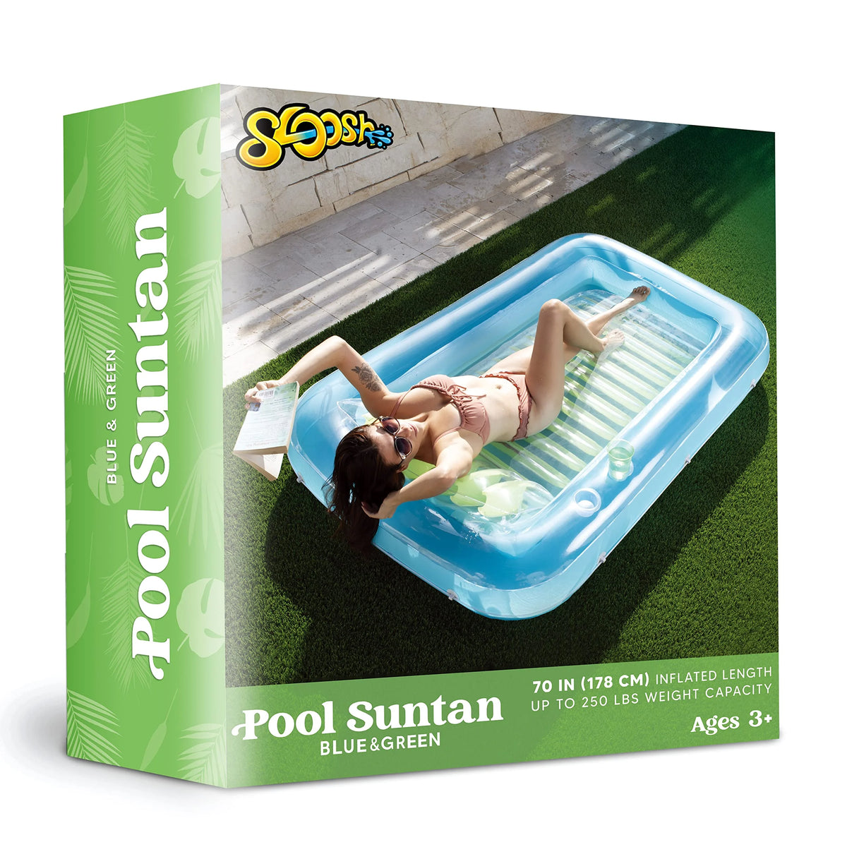Inflatable Tanning Pool Lounger Float, 70" x 46" with Pillow, Blue A859420