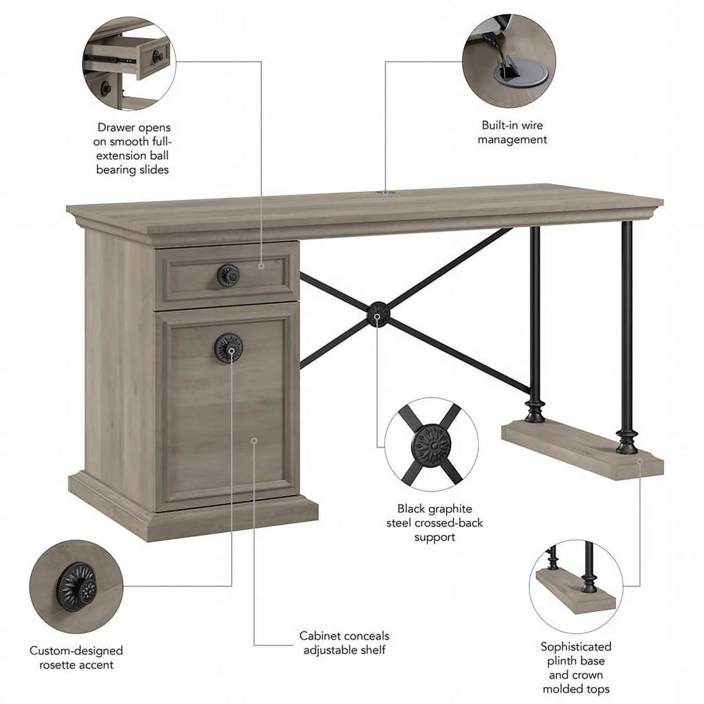 Driftwood Gray Engineered Wood Desk with Storage S692707