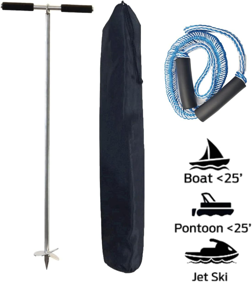 36" Marine Grade Stainless Steel 316 Boat Sand Anchor Kit with Bungee Dock Line and Case, Pack of 2 I698117