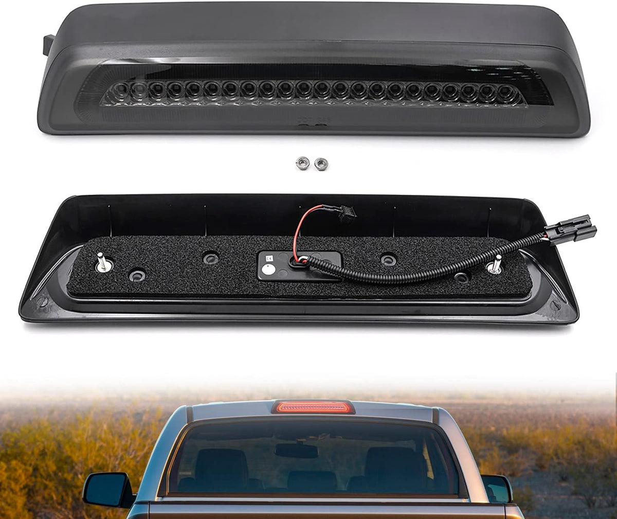Red LED Strobe Third Brake Light with White Cargo Light Kit Euro Smoked Lens A552