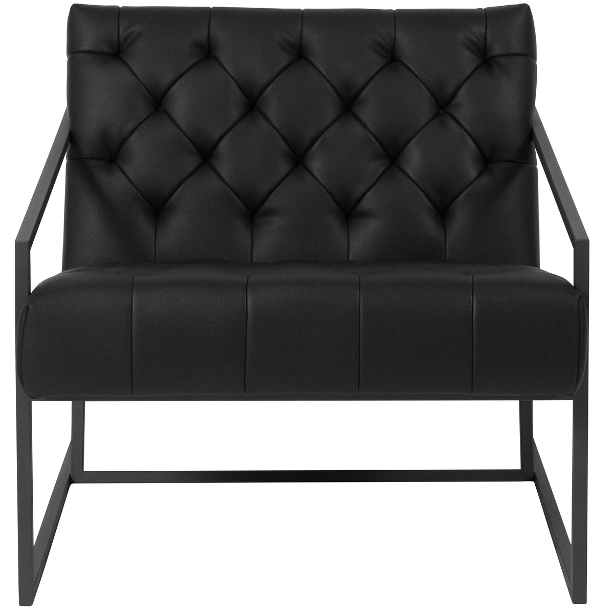 Black Faux Leather Lounge Chair with Dark Gray Metal Frame Z234