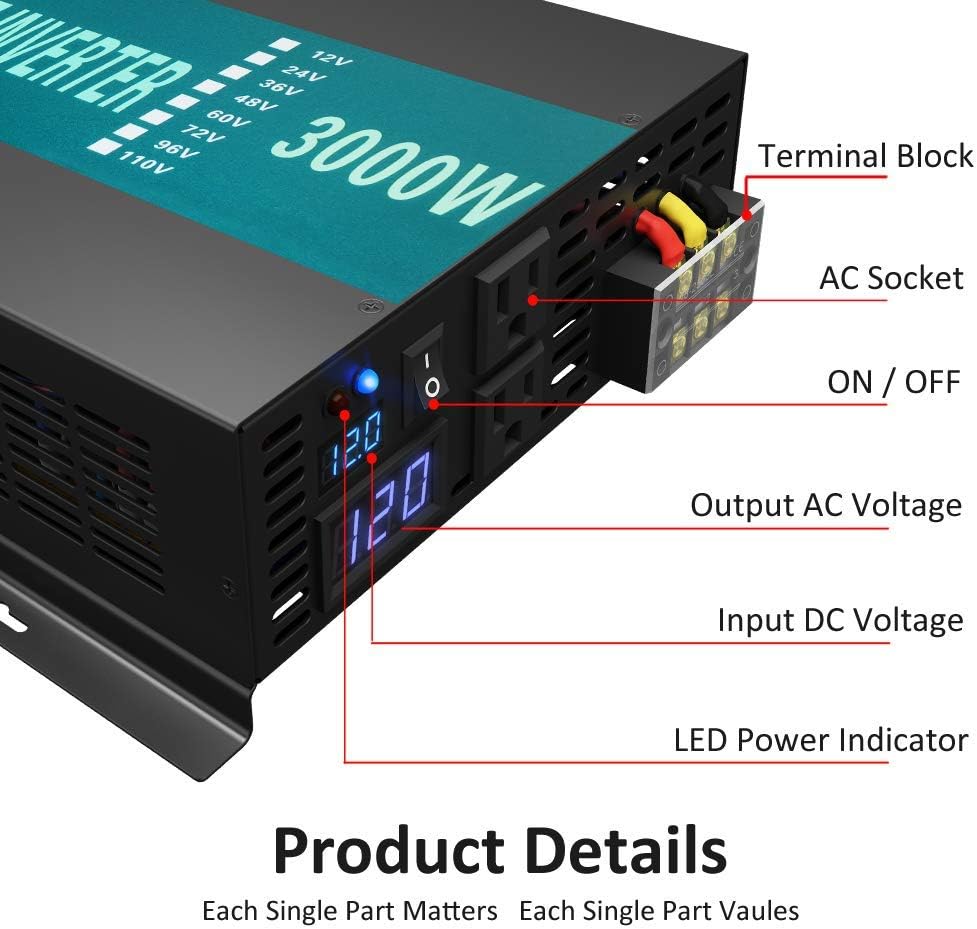300W Pure Sine Wave Car Power Inverter 24VDC Black X906