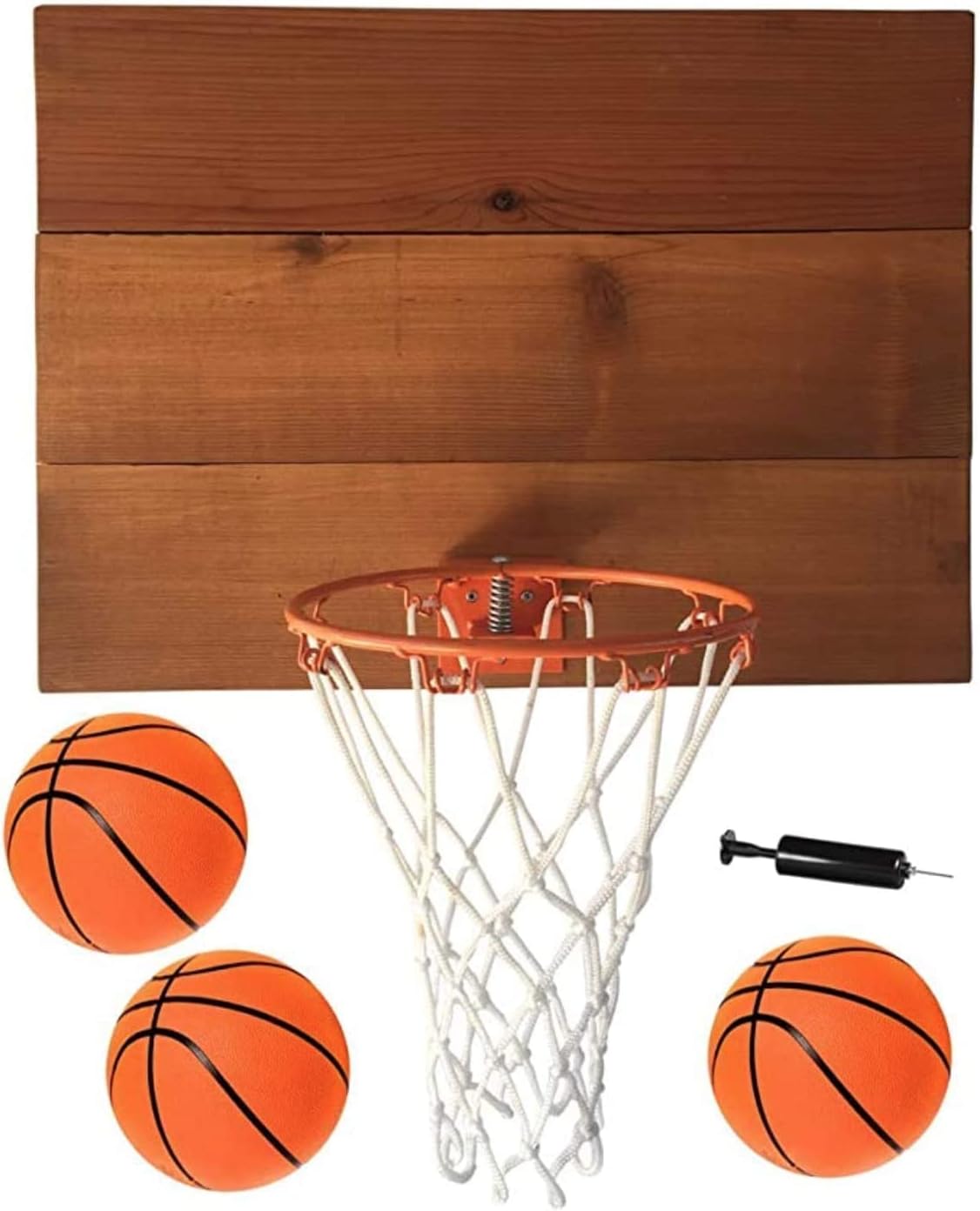 Indoor Basketball Wood Backboard with 9" Hoop, Net, 3 Mini Basketballs, Hand Pump, 5 Bonus Balls Z66316