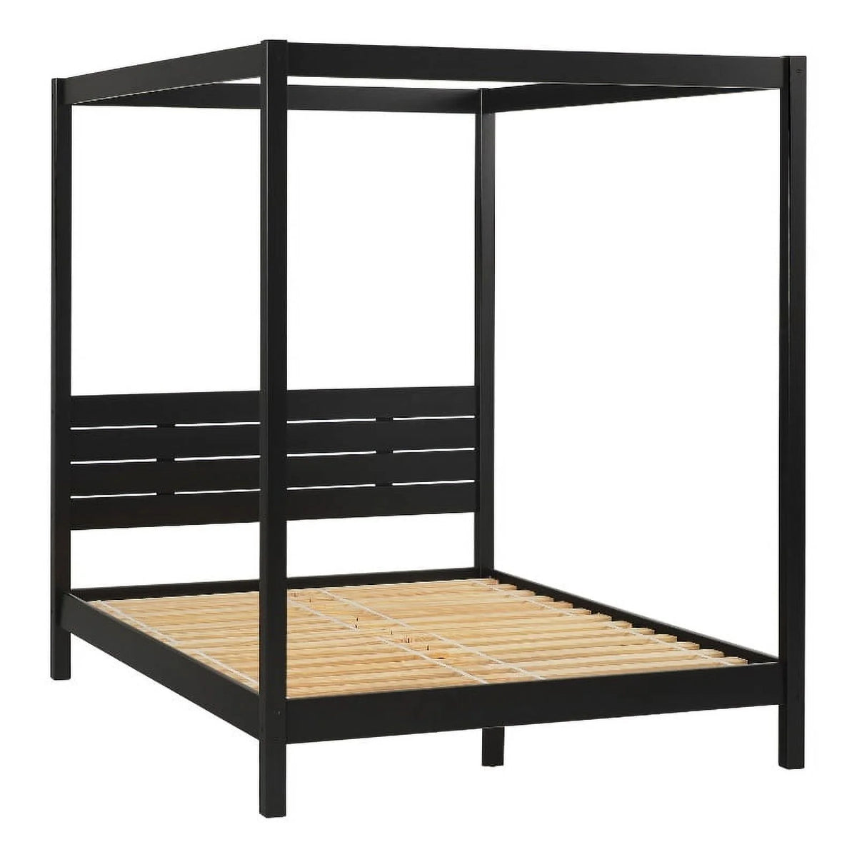 Solid Wood Queen Canopy Bed - Black Q1394