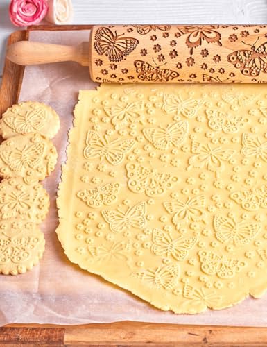 Wooden Embossed Rolling Pin with Butterfly Pattern P1246