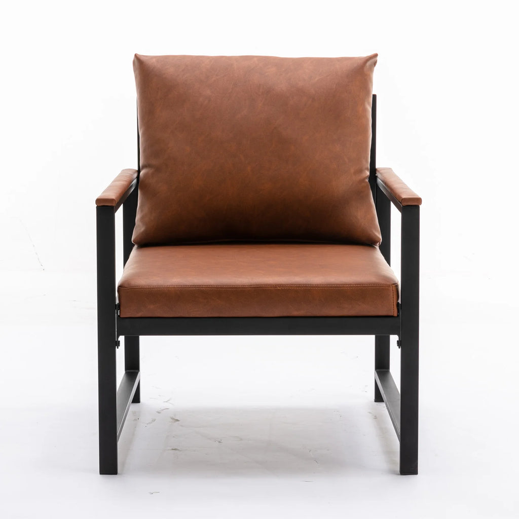 Orange Faux Leather Accent Chair with Black Metal Frame Q420523