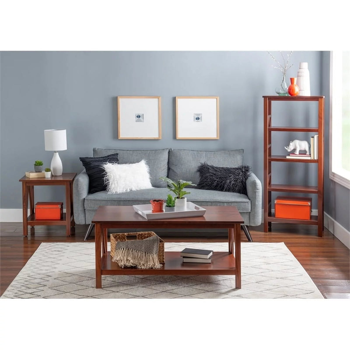 Wood X-Design End Table in Antique Brown J72554