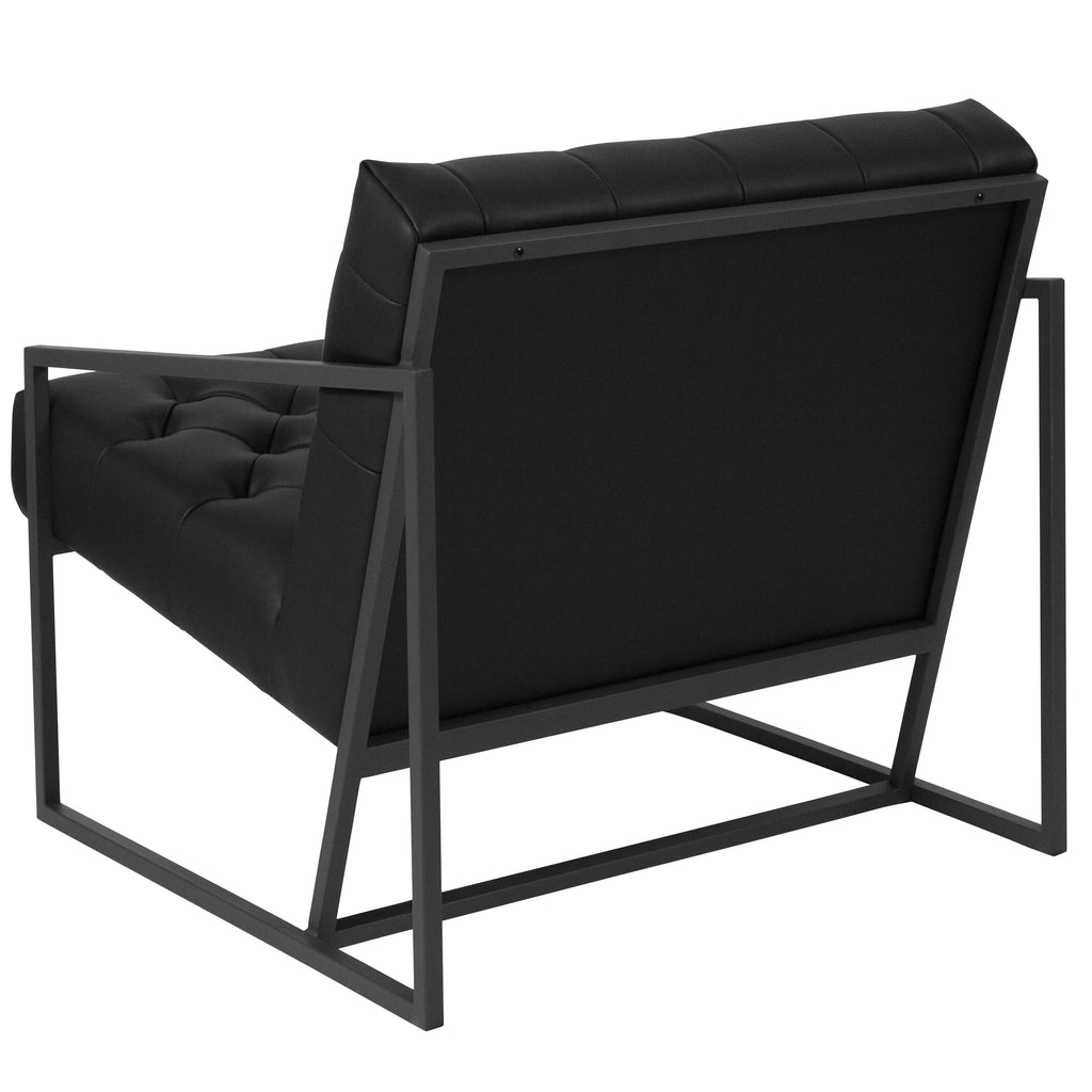 Black Faux Leather Lounge Chair with Dark Gray Metal Frame Z234