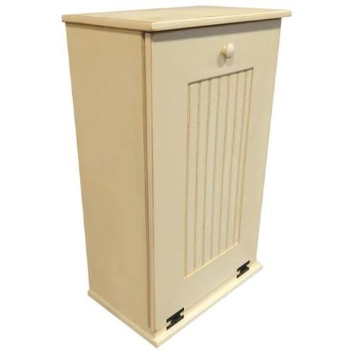 Antique Cream Large Wooden Trash Bin B466961