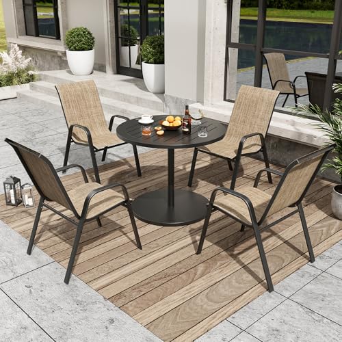Patio Dining Chairs Set of 4 Stackable Textilene Fabric Rustproof Metal Frame B875419