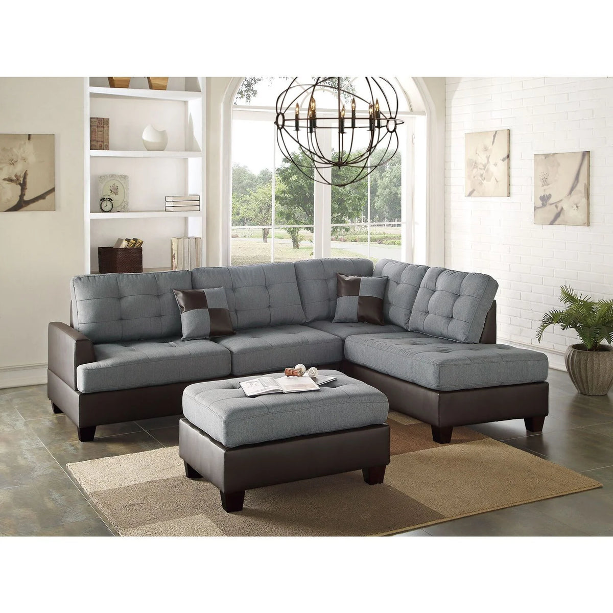 3 Piece Fabric Sectional Sofa Set with Ottoman N618