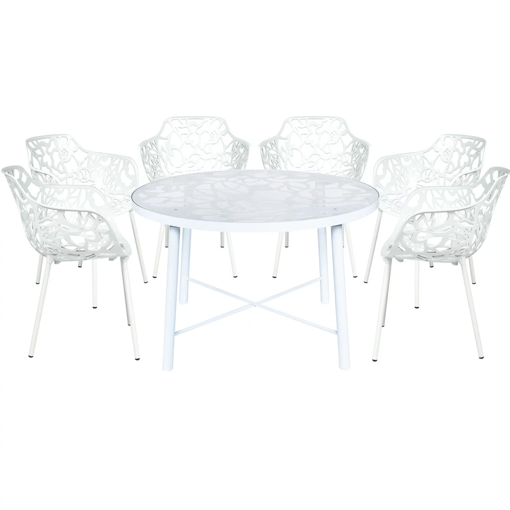 7-Piece Aluminum Outdoor Patio Dining Set with Tempered Glass Table and 6 Stackable Arm Chairs H141303