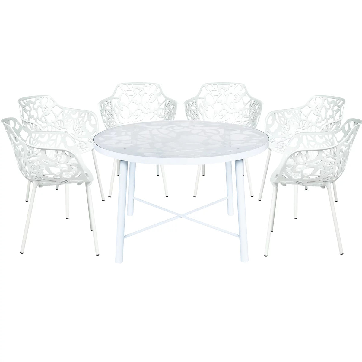 7-Piece Aluminum Outdoor Patio Dining Set with Tempered Glass Table and 6 Stackable Arm Chairs H141303