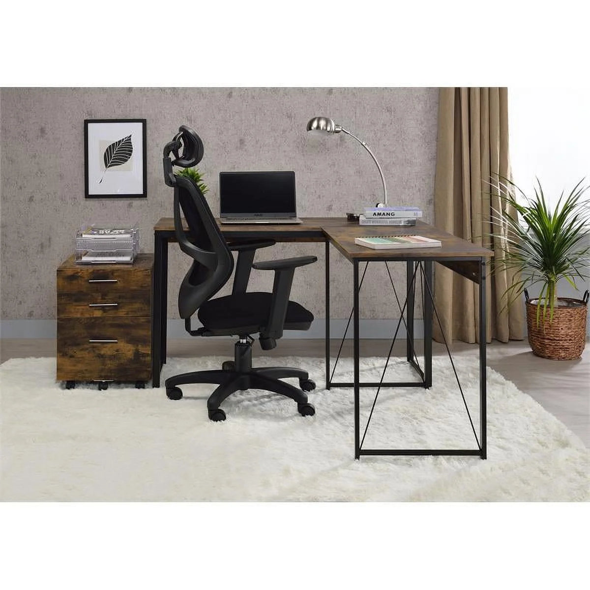 Weathered Oak and Black Wood Writing Desk N353128