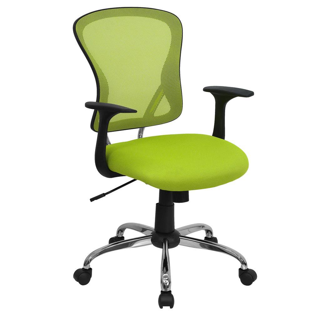 Green Mesh Swivel Task Office Chair with Chrome Base and Arms I738