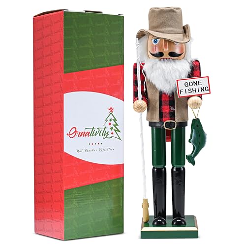 Red and Green Wooden Fisherman Nutcracker 15" V7863