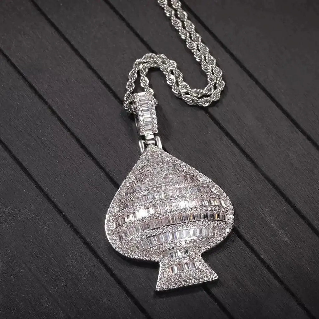 Gold Simulated Diamond Ace of Spades Poker Charm Pendant Necklace R935