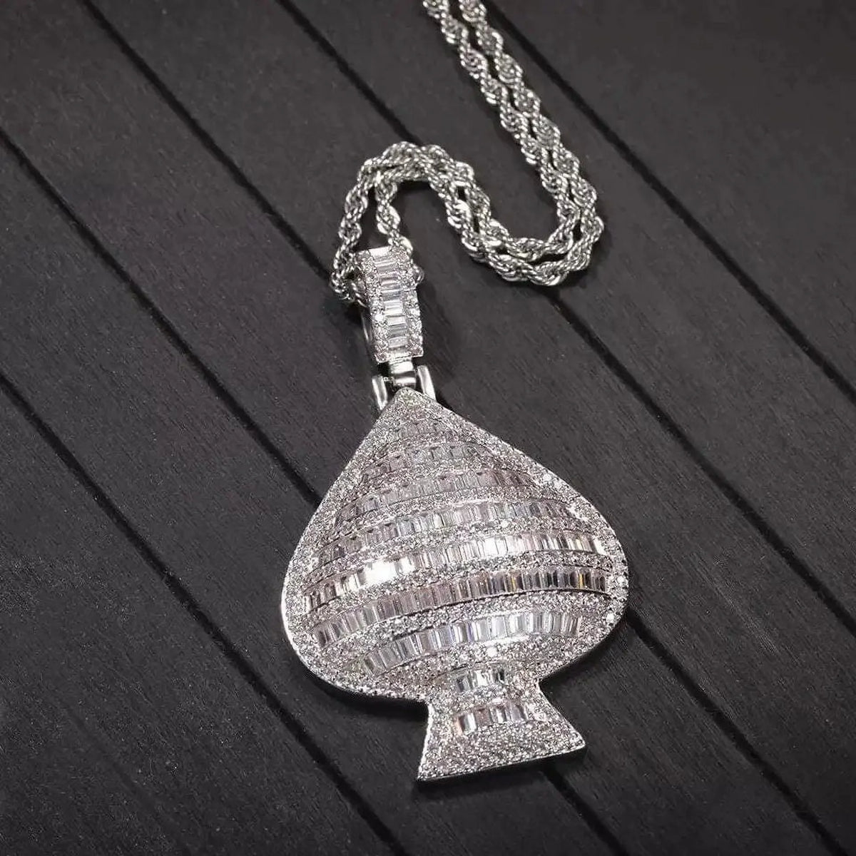 Gold Simulated Diamond Ace of Spades Poker Charm Pendant Necklace R935
