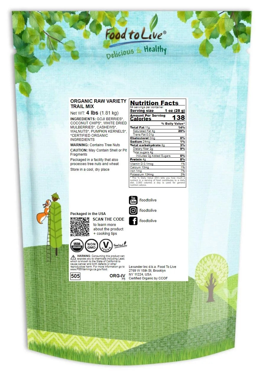 Organic Raw Variety Trail Mix, 4 Pounds P67726